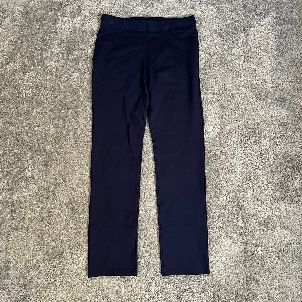 Karen Scott Sport Navy Blue Casual Pull On Stretch Straight Pants Womens Size PS